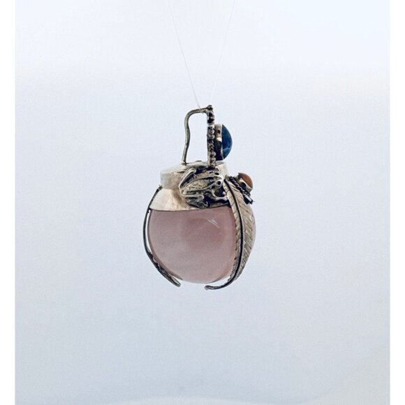 Vintage 925 Sterling Silver Rose Quartz Sodalite Amber Scarab Pendant Peru - Picture 2 of 9